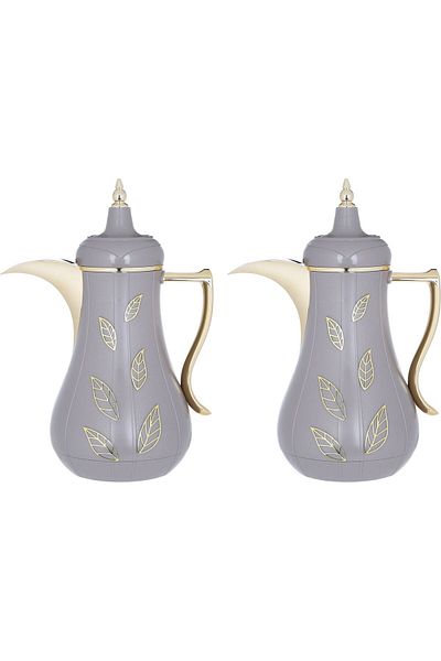 Alsaif Gallery Al Saif Gallery Salma Plastic Thermos Set, 1+1 Liter, Golden Pattern, 2 Pieces - Cappuccino