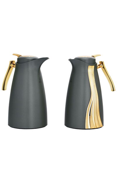 Alsaif Gallery Karma Thermos Set, Dark Gray And Gold, 1 Liter, Two Pieces