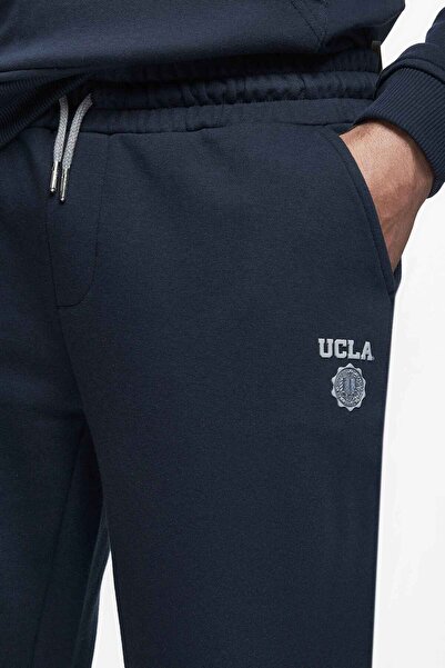 UCLA Ανδρικό παντελόνι φούτερ LUSKIN Navy Blue Shrink Cut με τύπωμα Standard Fit