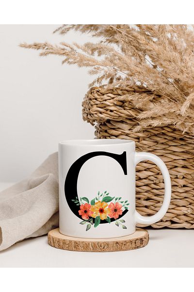 wesscollection كوب بورسلين فاخر مطبوع عليه حرف C