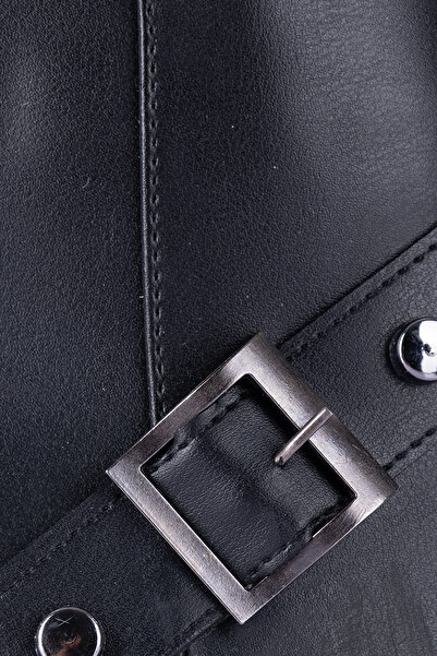 Getcho Potter Kadın Tokalı Kalın Topuklu Siyah Bot