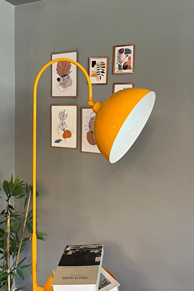 Bamyum Sarı Lambader Hareketli Başlık Sehpalı Modern Dekoratif Metal Oturma Odası Çalışma Odası