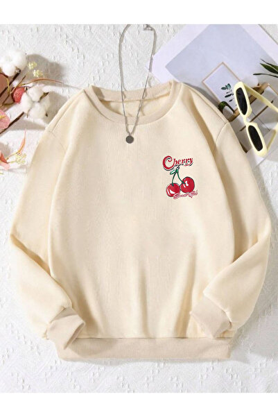 BW Bravely Wear سويت شيرت CHERRY ناعم ذو مقاس كبير ورقبة دائرية