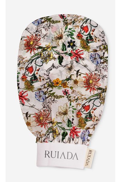 RUIADA Flausch Silk Gloves - 100% Flausch, Flowers Series +50 Factor, Thin Bath Shower Scrub (White)