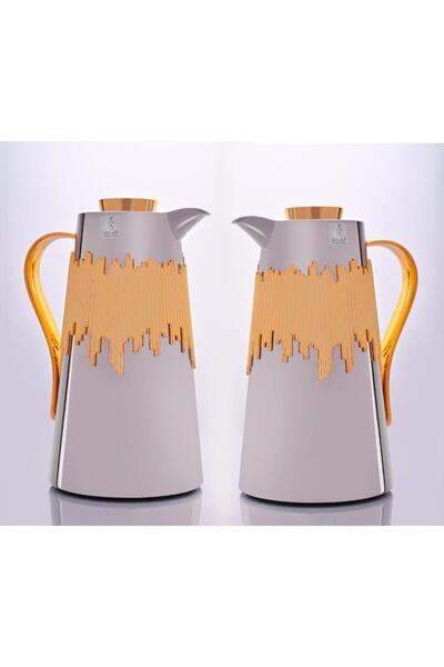 Alsaif Gallery طقم ترمس ابتهال فضي وذهبي لامع مكون من قطعتين