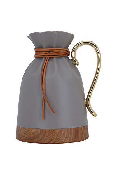 Alsaif Gallery Balqis Cappuccino Thermos With Golden Wooden Handle, 1 Liter