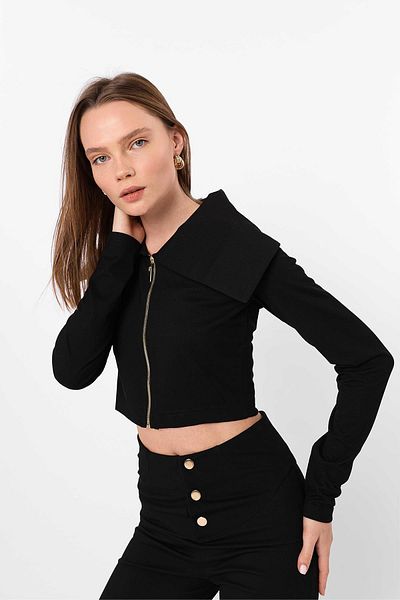 misigo PULOVER CROP CU GULER LAR CU FERMOAR NEGRU