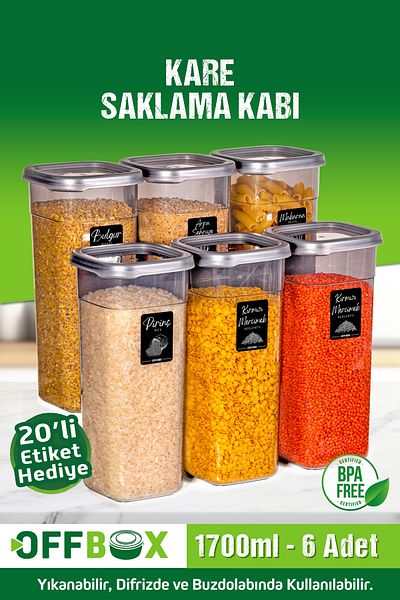 OFFBOX 1.7 Liter Jumbo Size 12-Piece Square Food Storage Set - 20 Tags Gift