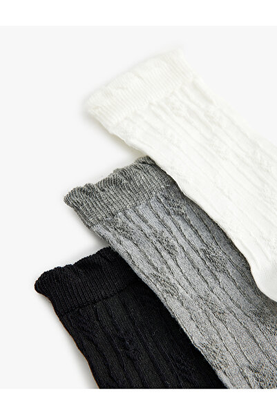 Koton Комплект от 3 основни текстурирани чорапи - Многоцветни