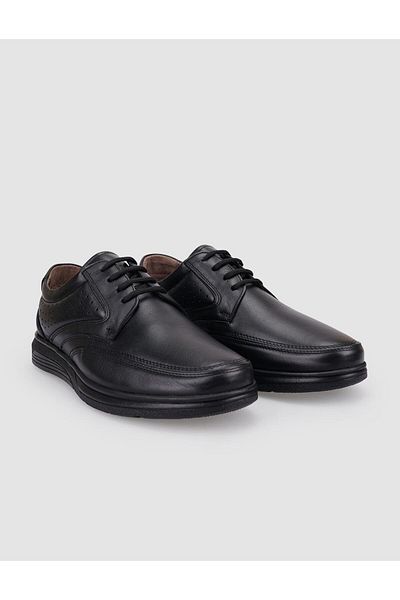 Cabani 100% Genuine Leather Black Lace-Up Men's Casual Shoes