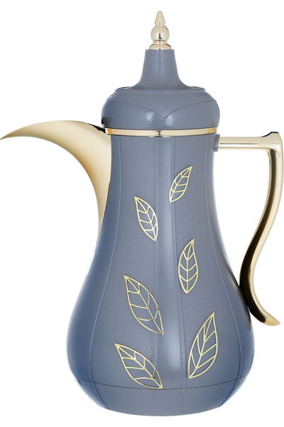 Alsaif Gallery Saif Gallery Salma Plastic Thermos Set, 1+1 Liter, Gold Pattern, 2 Pieces - Dark Grey