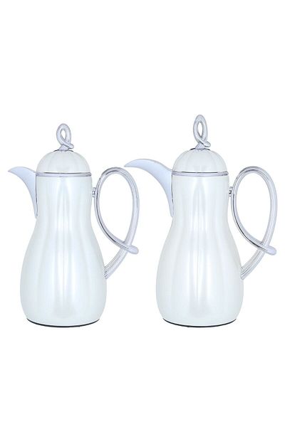 Alsaif Gallery Arwa Al Saif Gallery Thermos Set, 2 Pieces - Pearly White With Silver