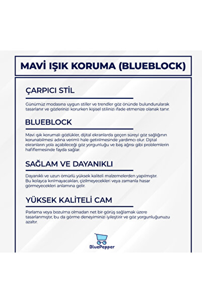 BluePepper Unisex Mavi Işık Korumalı Bilgisayar Ekran Gözlüğü BlueBlock