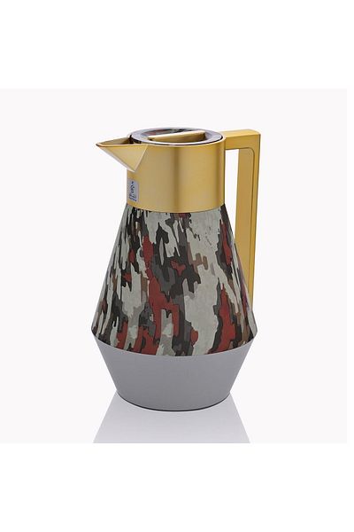 Alsaif Gallery Lydia Pro Thermos, Light Gray, Golden Hand-Coloured Pattern, 1 Liter