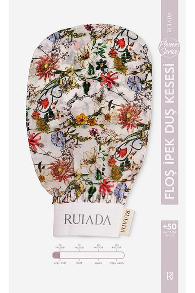 RUIADA Flausch Silk Gloves - 100% Flausch, Flowers Series +50 Factor, Thin Bath Shower Scrub (White)