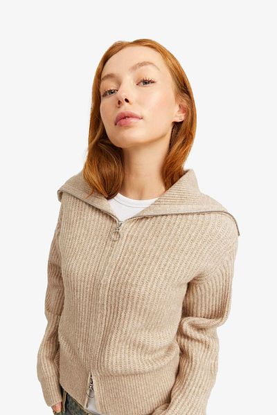 JJXX Women's Beige Cardigan - Jxgılly Diverse, Zip-Up, Peyote 12255361