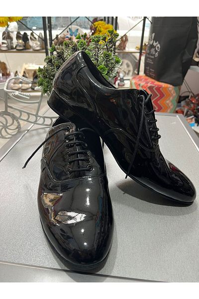 SUNA Men's Black Patent Leather Inside Leather Lined Dance Shoes