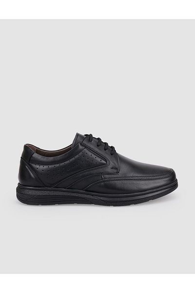 Cabani 100% Genuine Leather Black Lace-Up Men's Casual Shoes