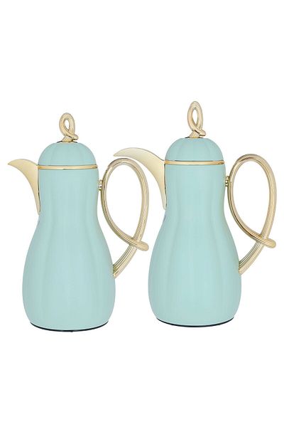Alsaif Gallery Arwa Al Saif Gallery Thermos Set, 2 Pieces - Light Green And Gold