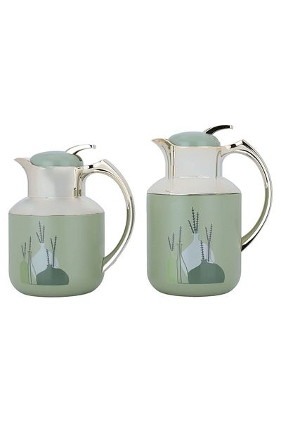 Alsaif Gallery Florya Pro Thermos Set, Light Green, Golden Vase Pattern, Two Pieces