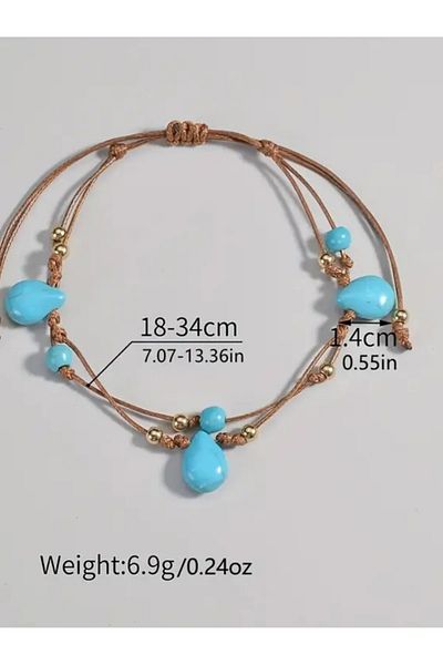 By Song Aksesuar Turquoise Drop Natural Stone Anklet