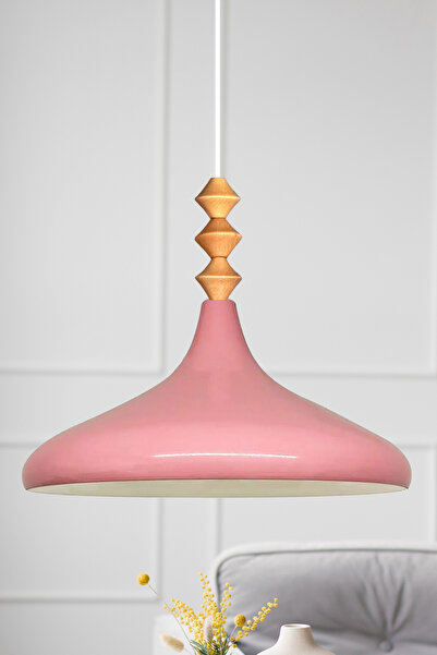 Bamyum Pembe Q Ahşap Tekli Avize Sarkıt Salon Mutfak Cafe Butik Lamba Aydınla...