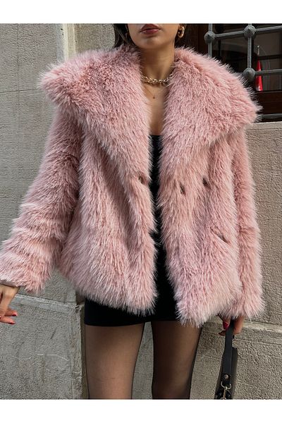 sinemkivanc co Wide Collar Filled Premium Sun Fur with Slippers