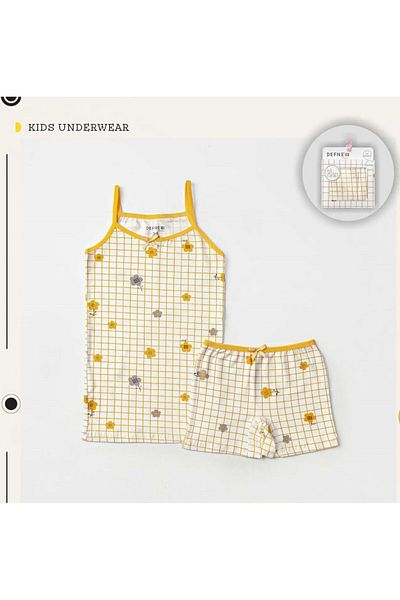 Defne Baby Girls Floral Print Cotton Undershirt Boxer Underwear Set