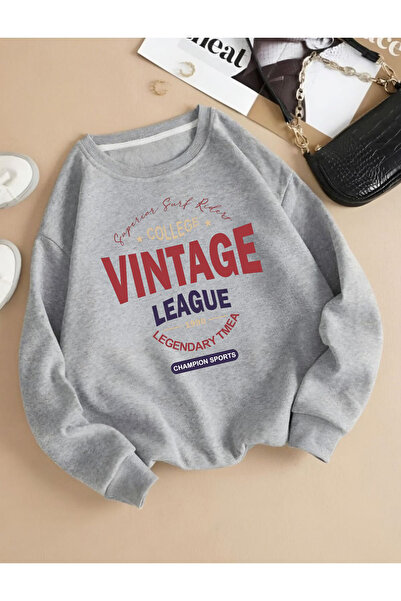 Mythologie Світшот Vintage League - сірий з принтом, оверсайз, з коміром-стійкою