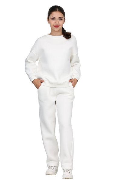 ERDEM KIDS Girl-Boy Child 3 Yarn Hooded Cotton Basic Crew Neck Tracksuit Set