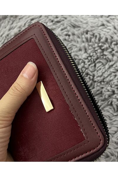 Zeynep Öykü Style Gold Detail Shiny Suede Women's Wallet