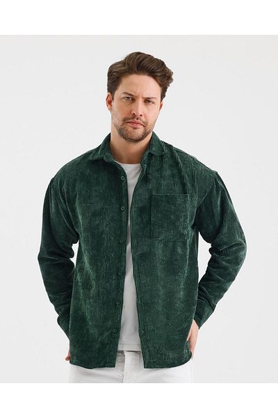 A&O Style Ανδρικό βετρό πράσινο oversize μακρυμάνικο πουκάμισο με τσέπη