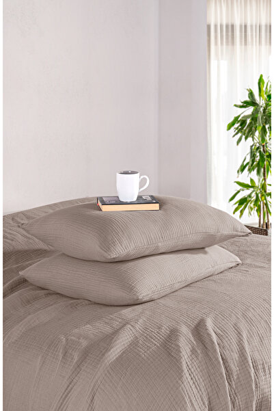 MYLASA HOME 4 Katlı Müslin Çift Kişilik Yatak Örtüsü Seti-230x250 Cm,yazlık Pike & Yastık Kılıfı (3 PARÇA)-gri