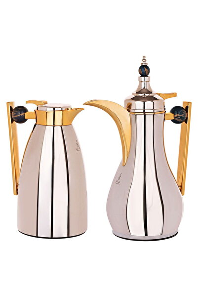 Alsaif Gallery Alaa Nickel Thermos Set With Green And Gold Marble Handle, Two...