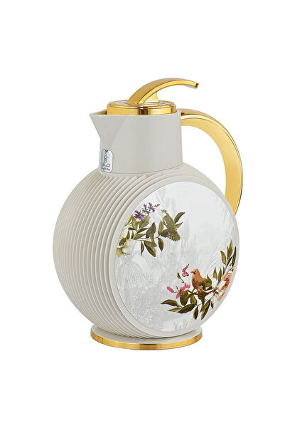 Alsaif Gallery Al-Jawhara Thermos, Beige, Bird Pattern, Golden Hand, 0.9 Liters