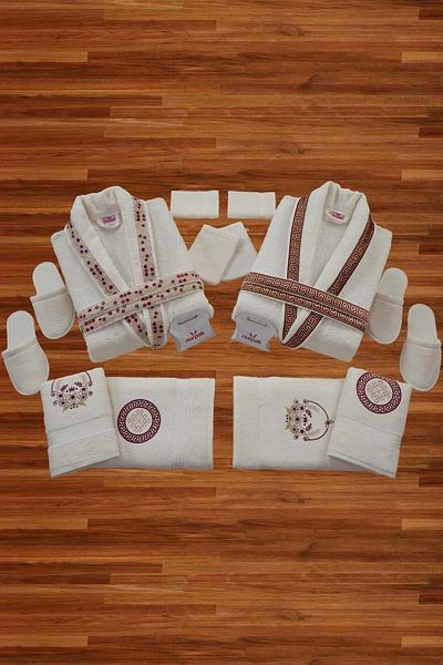 Nurpak Meltem Family Bathrobe Set 16 Pieces, Boxed Bathrobe Set
