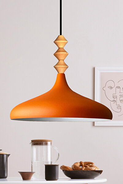 Bamyum Turuncu Q Ahşap Tekli Avize Sarkıt Salon Mutfak Cafe Butik Lamba Aydın...