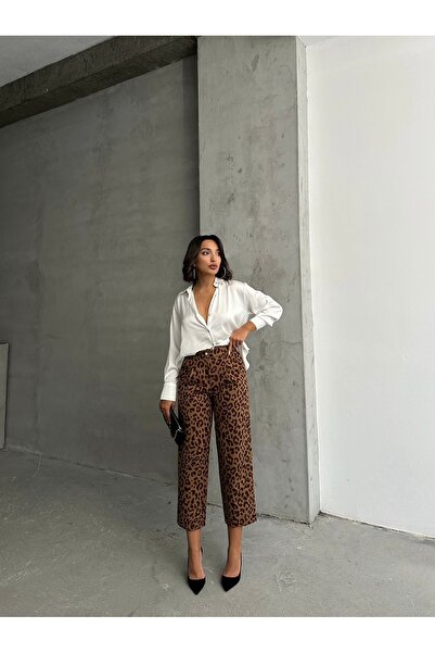 Miss Allos Women's Leopard Print Button Detailed Trousers