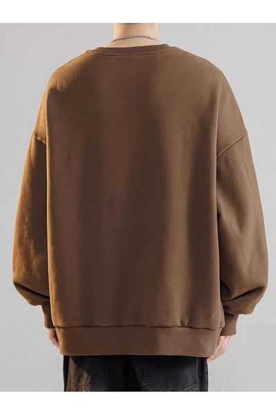 MODARİCH Ανδρικό φούτερ Believe - Καφέ εμπριμέ Oversize ράστε με λαιμόκοψη