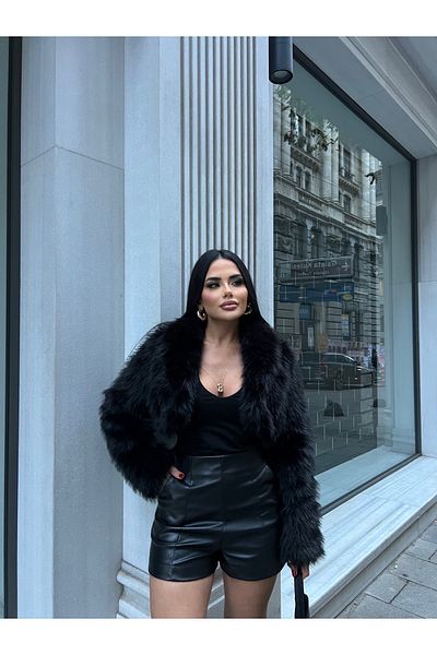 LB Laluna Butik Γυναικείο δερμάτινο σορτς με ψηλόμεσο πλαϊνό τσεπάκι