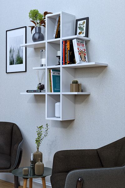 moka park avm 10 Compartments 3 Shelves Wall Mounted Decorative Multi-Purpose Shelf Bookcase