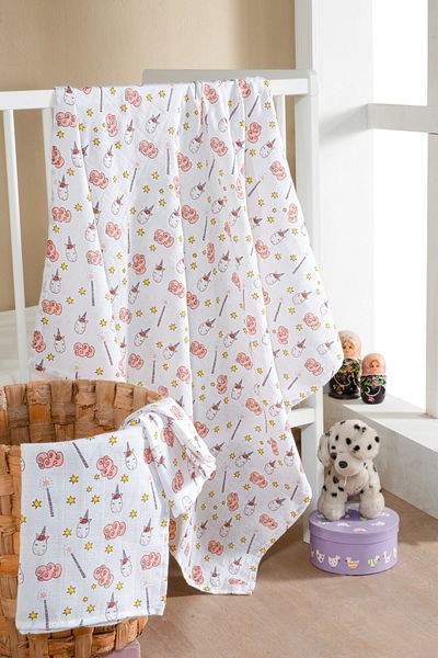 Lunanino 100% Cotton Set of 2 Muslin Baby Blanket Baby Blanket Multi-Purpose Blanket 100X100 Size Soft Texture