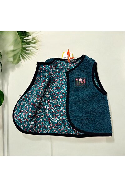 Esterella kız bebek welsoft çift taraflı yelek/çiçekli astarlı bebek yelek/biyeli kız bebek yelek