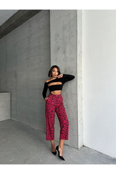 Miss Allos Women's Leopard Print Button Detailed Trousers