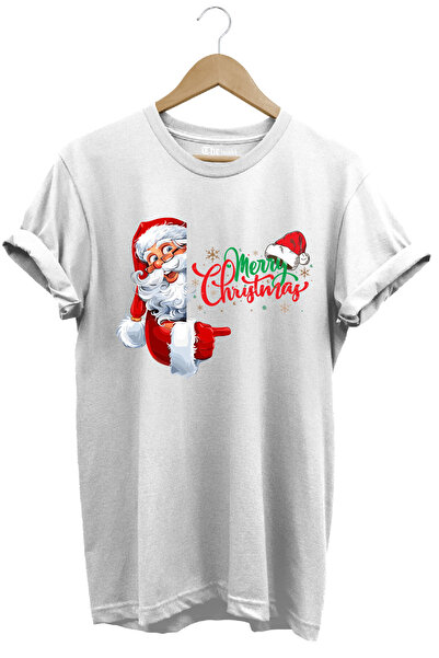 The Baski تي شيرت أبيض فاخر بتصميم سانتا كلوز للعام الجديد مصنوع من القطن بنس...