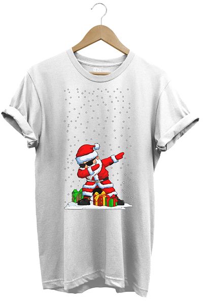 The Baski Πρωτοχρονιάτικο Santa Claus Cool Design εμπριμέ 100% βαμβακερό λευκό μπλουζάκι Premium