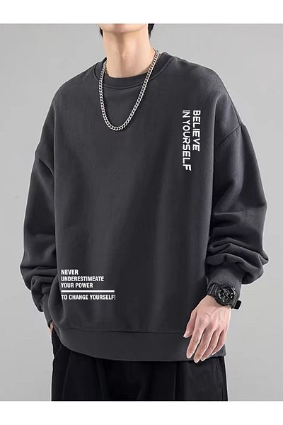 MODARİCH Ανδρικό φούτερ Believe Oversize - Smoked Printed, Raised Crew Neck