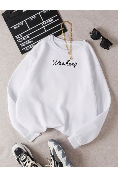 MODARİCH Φούτερ Weekeep Oversize - Λευκό εμπριμέ, ροζ λαιμόκοψη