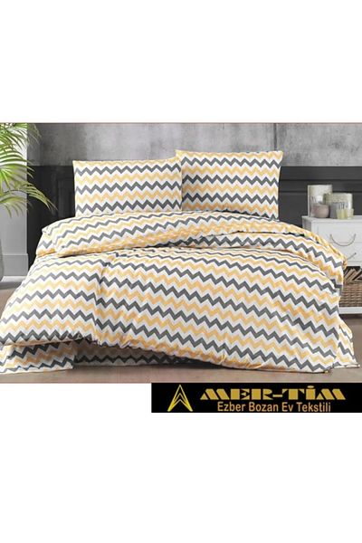 mer-tim ezberbozan ev tekstili Set de lenjerie de pat Mer-Tim Cotton Ranforce Dimensiune mică Galben-Gri Zigzag 135x200 (Fără cearșafuri incluse)