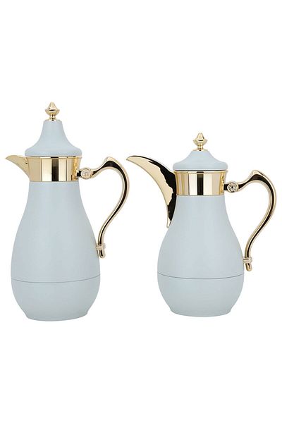 Alsaif Gallery Doha Light Gray And Gold Thermos Set Of Two Pieces